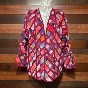 Vintage Yak Magik Open Front Long Sleeve Quilted Chevron Blazer